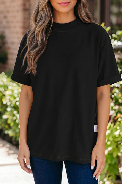 Sachet Pink Solid Color High Neck Oversize Tee
