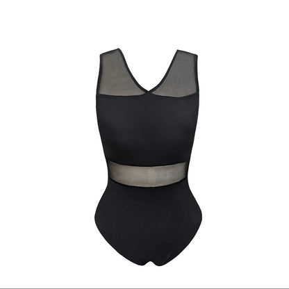 **Pre-Order** Adult V-Neck Mesh Inset Black Leotard