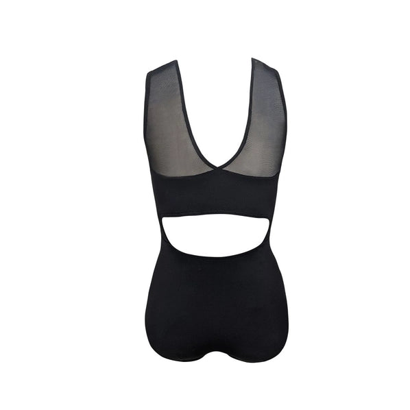 **Pre-Order** Adult V-Neck Mesh Inset Black Leotard