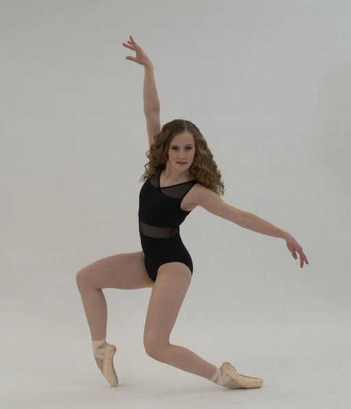 **Pre-Order** Adult V-Neck Mesh Inset Black Leotard