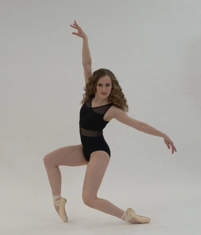 **Pre-Order** Adult V-Neck Mesh Inset Black Leotard